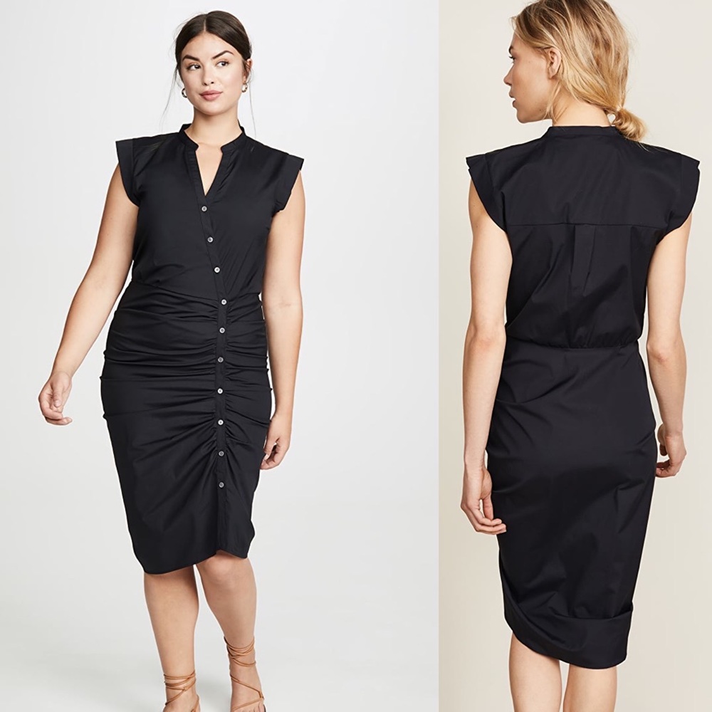 Veronica Beard Black Ruched Front Midi Dress
